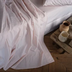 Drap Plat En Coton Percale - Rosé Poudré