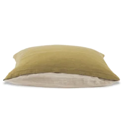 Taie D'oreiller En Lin Lavé - Bicolore Pierre & Vert -Décoration D'intérieur Coussin bico pierre