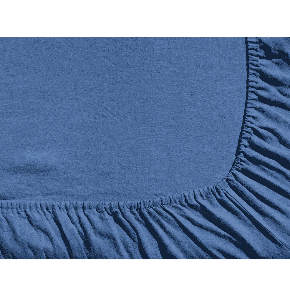 Drap-housse En Lin Lavé - Bleu Paros 5 Drap-housse En Lin Lavé - Bleu Paros – Image 5