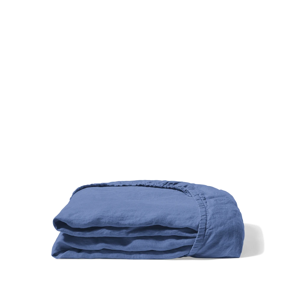 Drap-housse En Lin Lavé - Bleu Paros 4 Drap-housse En Lin Lavé - Bleu Paros – Image 4