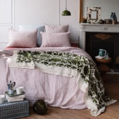 Housse De Couette En Lin Lavé - Rayures Chemise Rouge Pompei