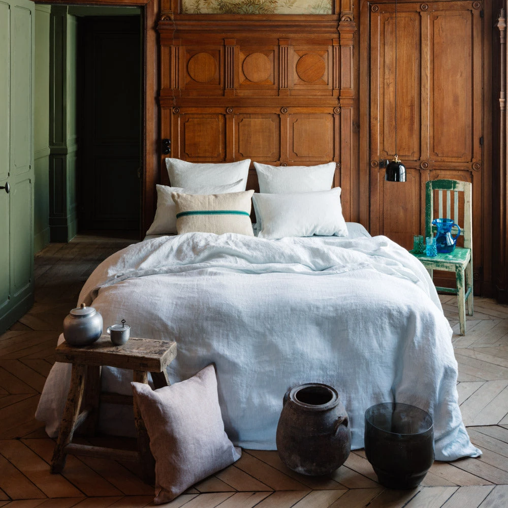 Housse De Couette En Lin Lavé - Rayures Chemise Gris Vésuve 1 Housse De Couette En Lin Lavé - Rayures Chemise Gris Vésuve