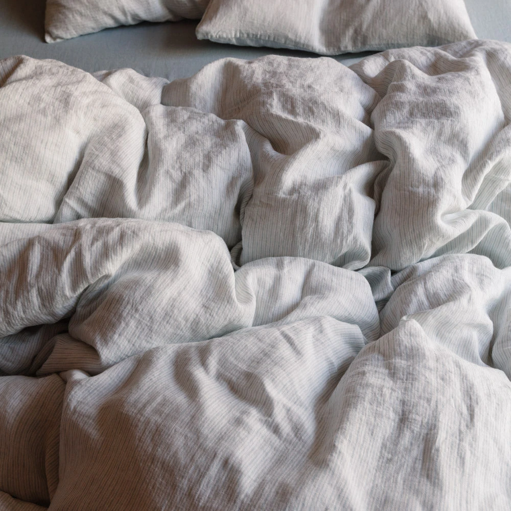 Housse De Couette En Lin Lavé - Rayures Chemise Gris Vésuve 2 Housse De Couette En Lin Lavé - Rayures Chemise Gris Vésuve – Image 2