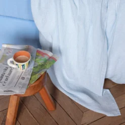 Drap Plat En Lin Lavé - Rayures Chemise Bleu Tyrrhénien