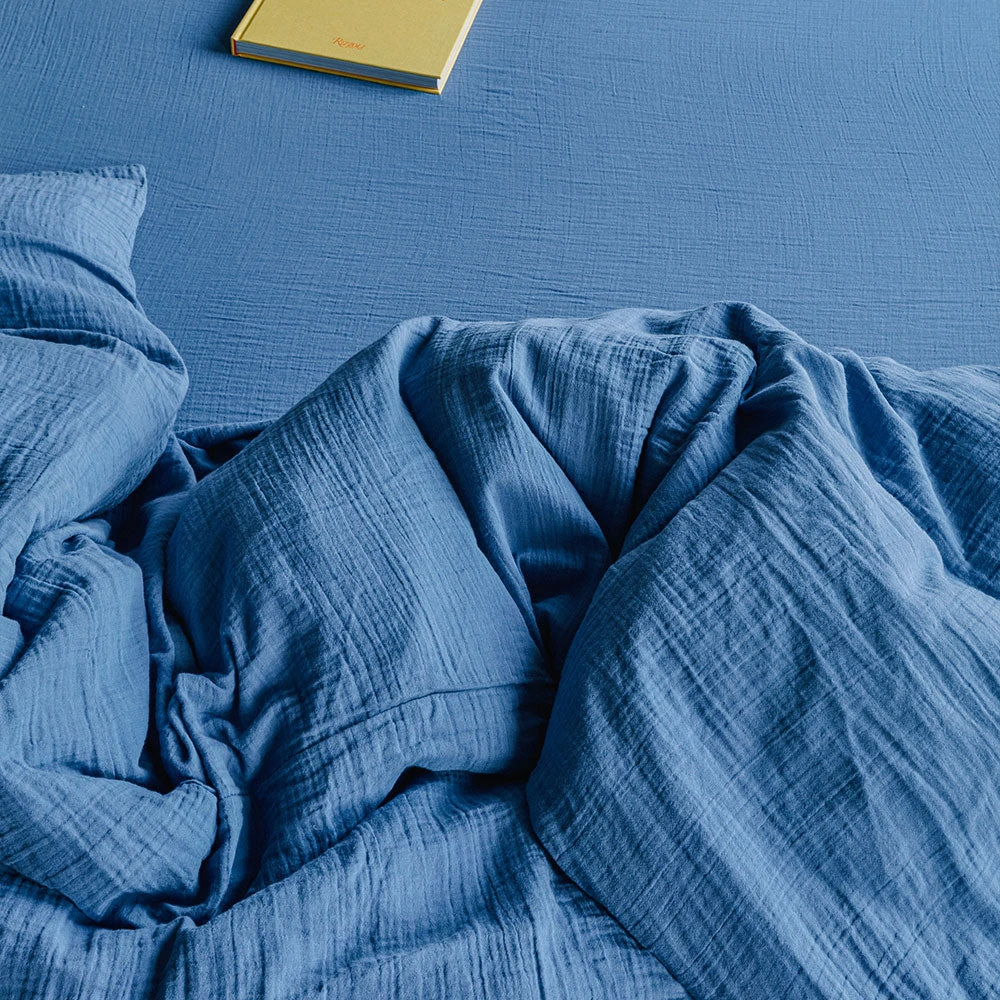 Housse De Couette En Gaze De Coton - Bleu Pompidou 2 Housse De Couette En Gaze De Coton - Bleu Pompidou – Image 2