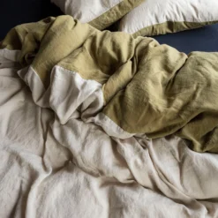 Housse De Couette En Lin Lavé - Bicolore Pierre & Vert -Décoration D'intérieur LINGE DU LIT 230320230490 BD