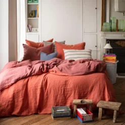 Taie D'oreiller En Lin Lavé - Bicolore Rose & Vieux Rose -Décoration D'intérieur LINGE DU LIT 230320230551 BD 62b46a42 199a 4fd4 96d6 3471628a6a5a