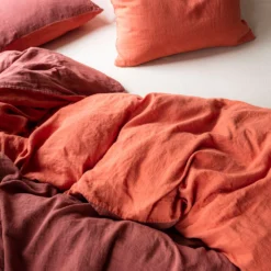 Housse De Couette En Lin Lavé - Bicolore Rose & Vieux Rose -Décoration D'intérieur LINGE DU LIT 230320230584 BD
