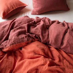 Housse De Couette En Lin Lavé - Bicolore Rose & Vieux Rose -Décoration D'intérieur LINGE DU LIT 230320230596 BD