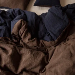 Housse De Couette En Lin Lavé - Bicolore Bleu Encre & Marron -Décoration D'intérieur LINGE DU LIT 230320230706 BD