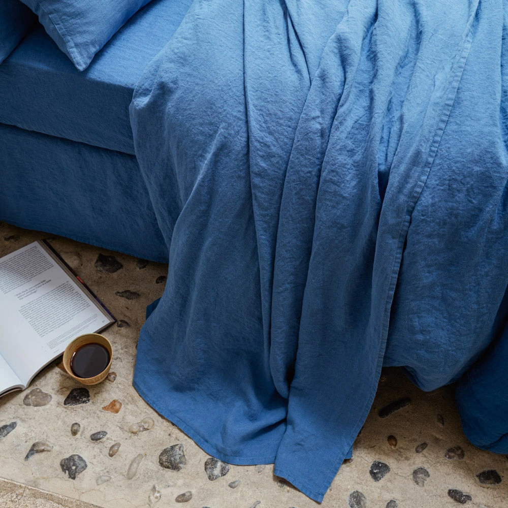 Drap Plat En Lin Lavé - Bleu Paros 1 Drap Plat En Lin Lavé - Bleu Paros