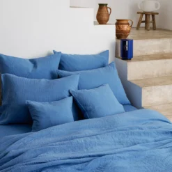 Housse De Couette En Lin Lavé - Bleu Paros -Décoration D'intérieur MERCI GRECE JAN236760 BD