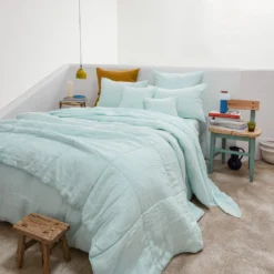 Housse De Couette En Lin Lavé - Bleu Antiparos