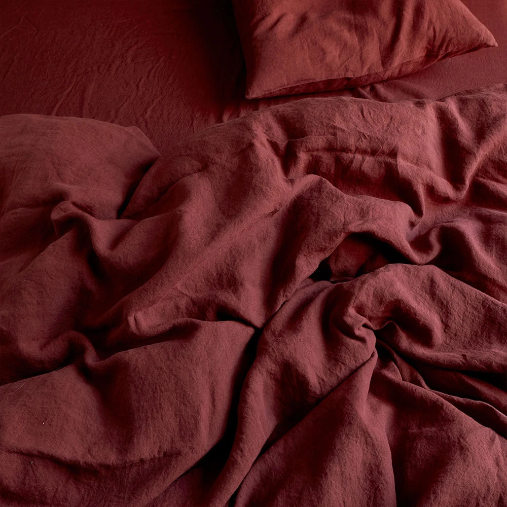 Housse De Couette En Lin Lavé - Rouge Pompei 2 Housse De Couette En Lin Lavé - Rouge Pompei – Image 2