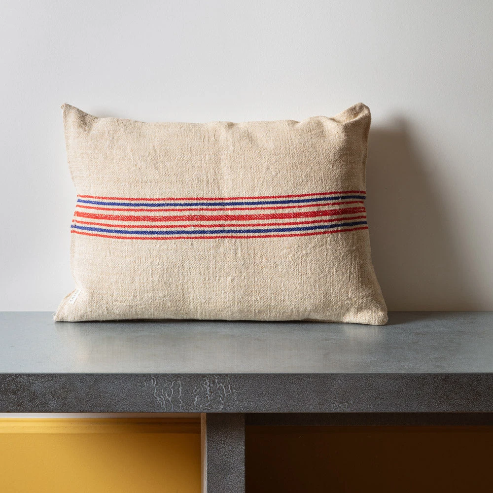 Coussin En Lin Ancien - Rayures Rouge Et Bleu 1 Coussin En Lin Ancien - Rayures Rouge Et Bleu