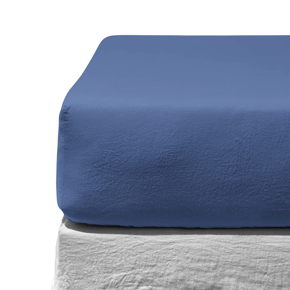Drap-housse En Lin Lavé - Bleu Paros 2 Drap-housse En Lin Lavé - Bleu Paros – Image 2