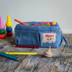 Merci - Trousse En Lin Lavé - Bleu Paros