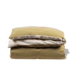 Housse De Couette En Lin Lavé - Bicolore Pierre & Vert -Décoration D'intérieur bicolour packshot linges du lit 240320230897 BD