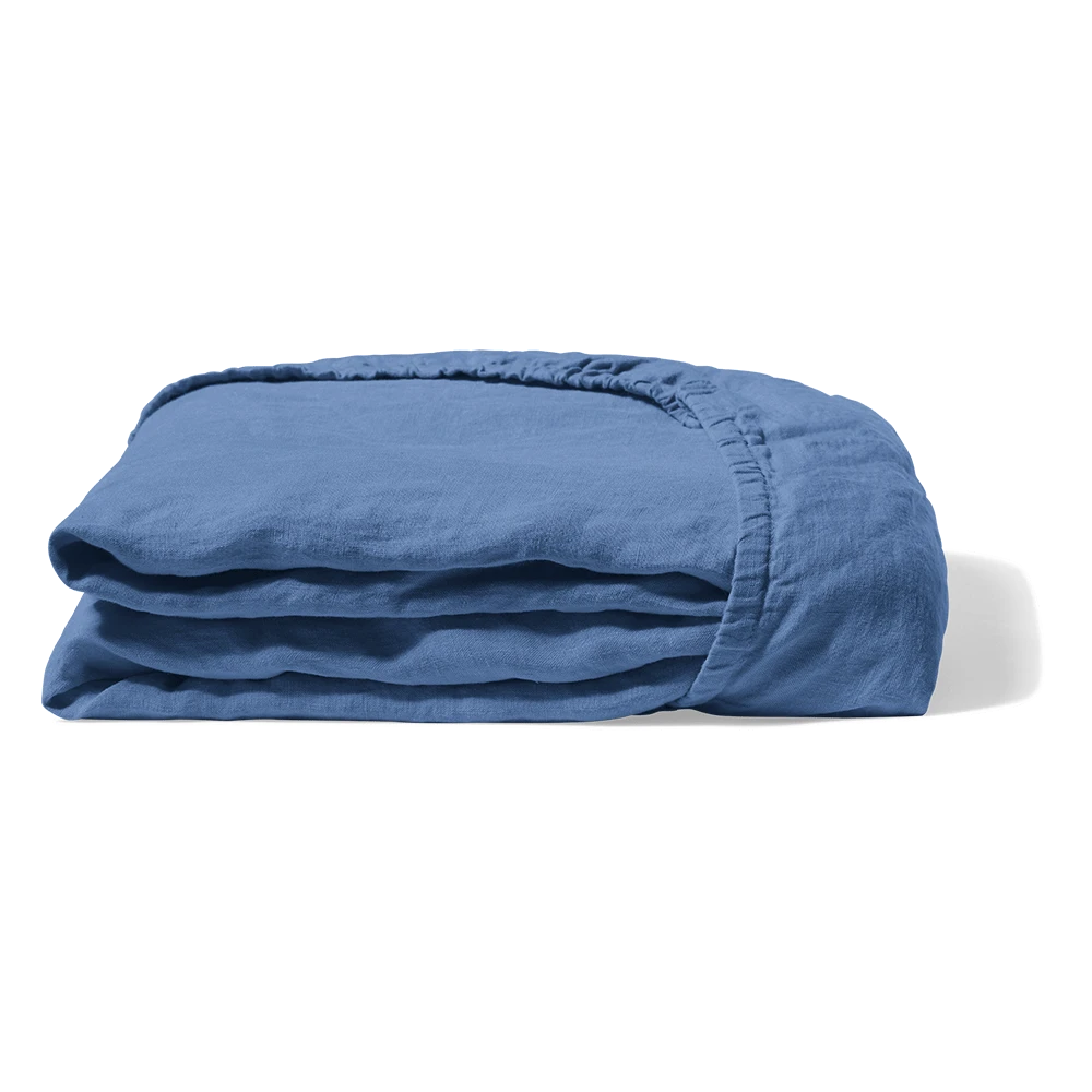 Drap-housse En Lin Lavé - Bleu Paros 8 Drap-housse En Lin Lavé - Bleu Paros – Image 8