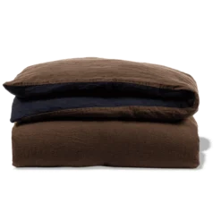 Housse De Couette En Lin Lavé - Bicolore Bleu Encre & Marron -Décoration D'intérieur couette bico marine