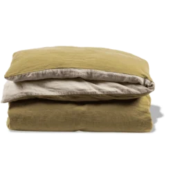 Housse De Couette En Lin Lavé - Bicolore Pierre & Vert -Décoration D'intérieur couette bico pierre