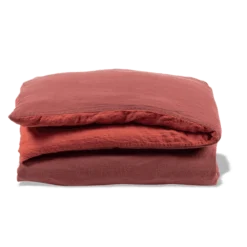 Housse De Couette En Lin Lavé - Bicolore Rose & Vieux Rose -Décoration D'intérieur couette bico rouge 1