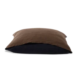 Taie D'oreiller En Lin Lavé - Bicolore Bleu Encre & Marron -Décoration D'intérieur coussin bico marine