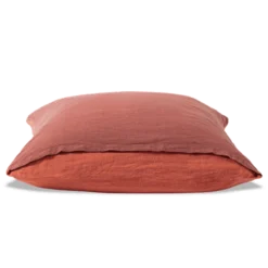 Taie D'oreiller En Lin Lavé - Bicolore Rose & Vieux Rose -Décoration D'intérieur coussin bico rouge