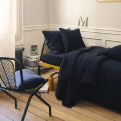 Housse De Couette En Lin Lavé - Bleu Encre -Décoration D'intérieur housse de couette en lin lave bleu encre 28389514903747