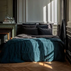 Édredon En 100% Lin Lavé - Bleu Pétrole -Décoration D'intérieur noir parure edredon 93ffca83 5d29 411a b9f8 d918357cae75 1