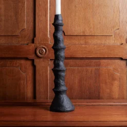 Bougeoir Strié En Papier Mâché - Noir -Décoration D'intérieur papier macher noir 2