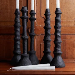 Bougeoir Strié En Papier Mâché - Noir