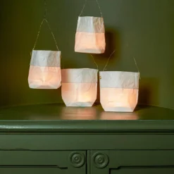 Set De 4 Lanternes En Papier - Blanc Et Or -Décoration D'intérieur sacs lumiere gold