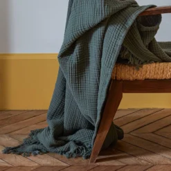 Plaid En Gaze De Coton - Vert Luxembourg -Décoration D'intérieur vert zoom